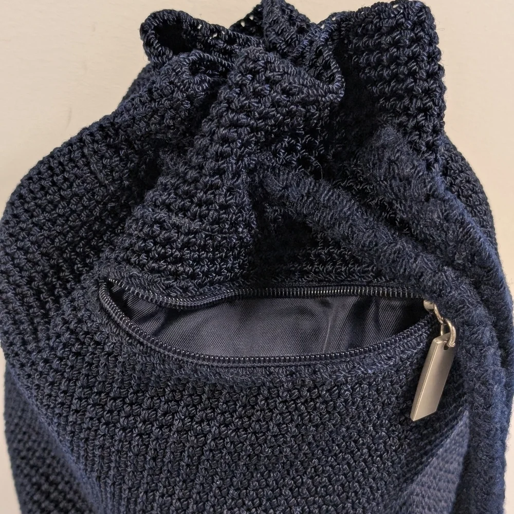 The Sak Navy Blue Dylan Crochet Drawstring Bucket Backpack Bag